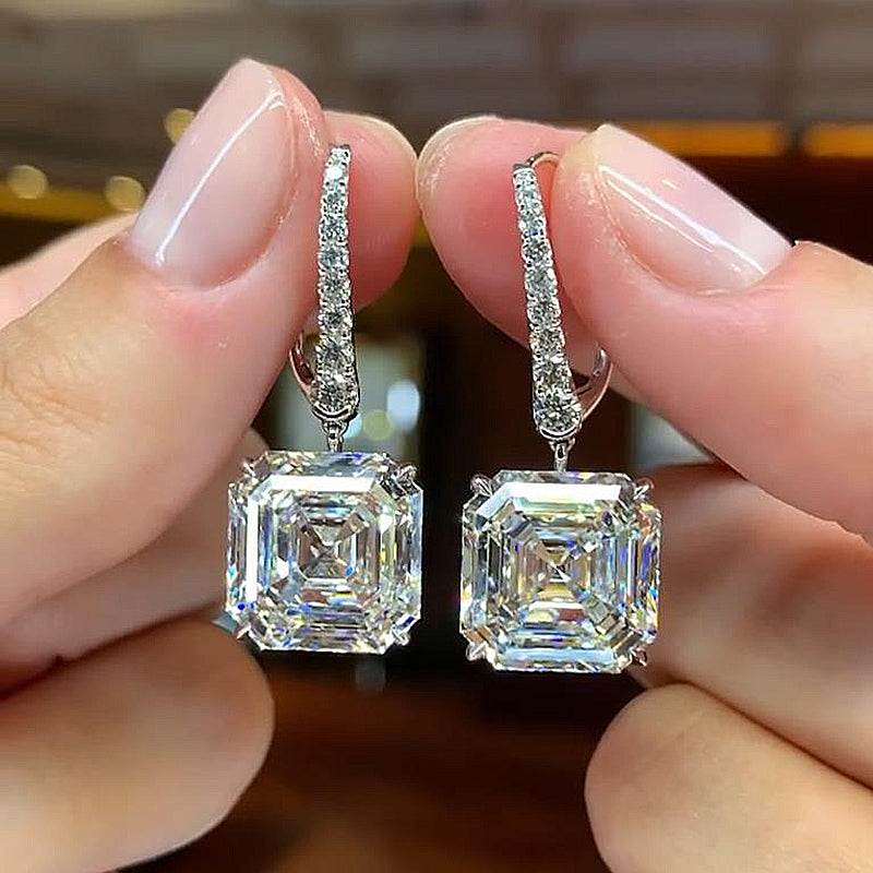 Elegant Asscher Cut Women's Earrings In Sterling Silver