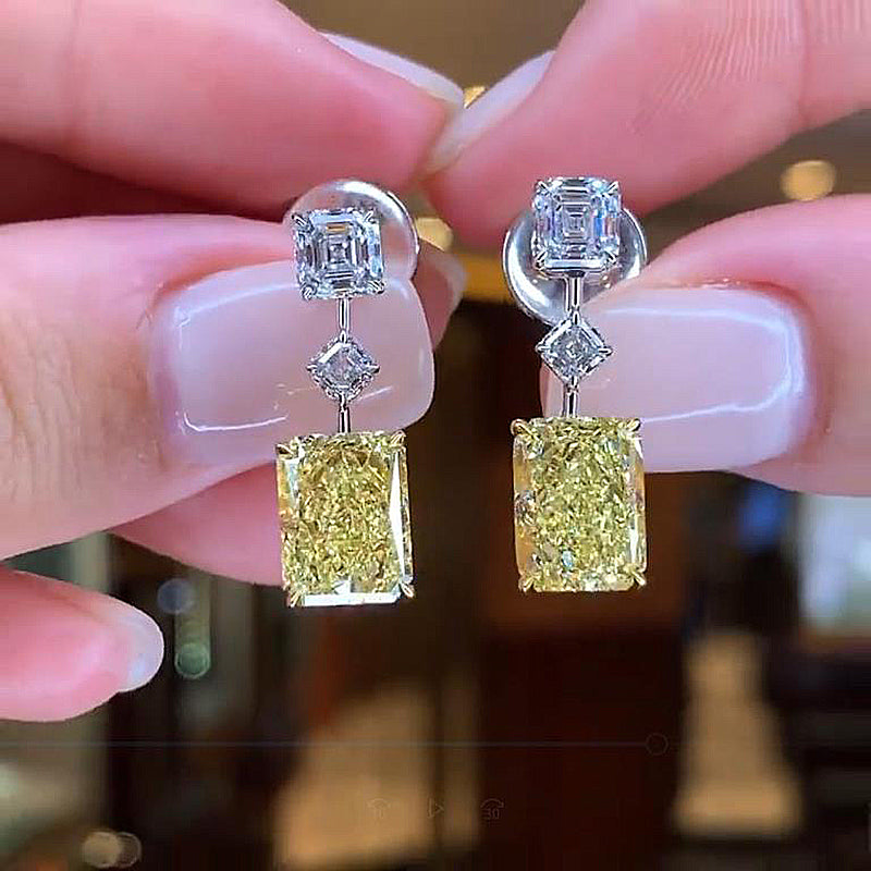 Radiant & Asscher Cut Yellow Sapphire Simulated Diamond Earrings