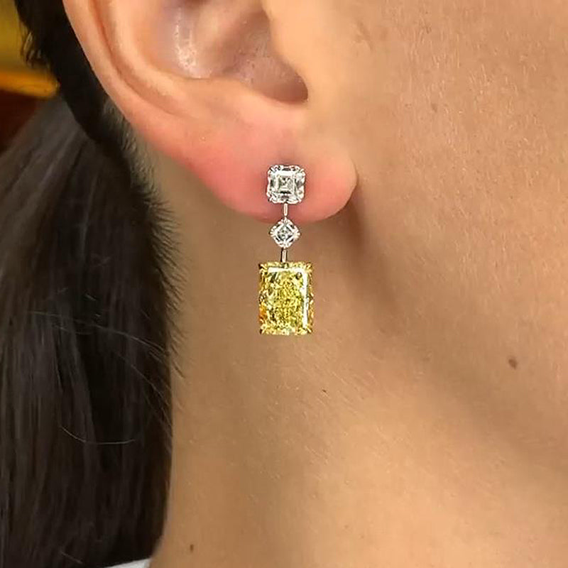 Radiant & Asscher Cut Yellow Sapphire Simulated Diamond Earrings