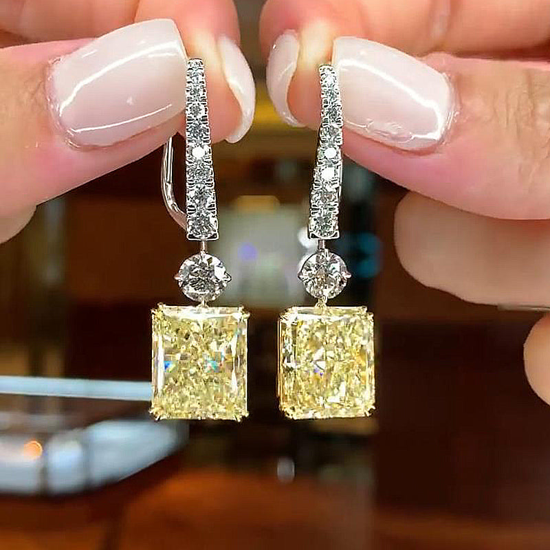 Radiant & Round Cut Simulated Diamond Earrings with Yellow Sapphire