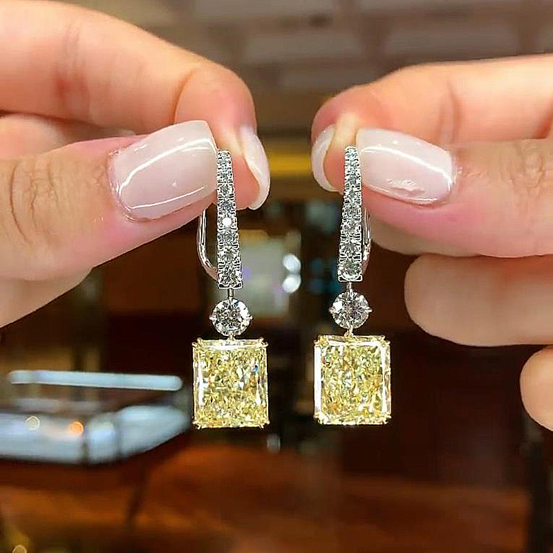 Radiant & Round Cut Simulated Diamond Earrings with Yellow Sapphire