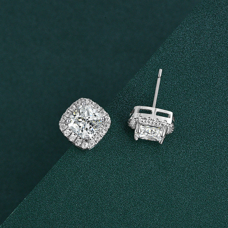2Ct Cushion Cut Diamond Earrings 925 Silver Two-Tone