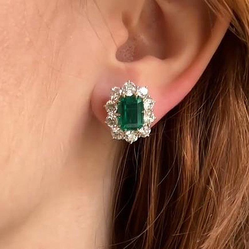 Emerald Cut Diamond Earrings in 925 Silver