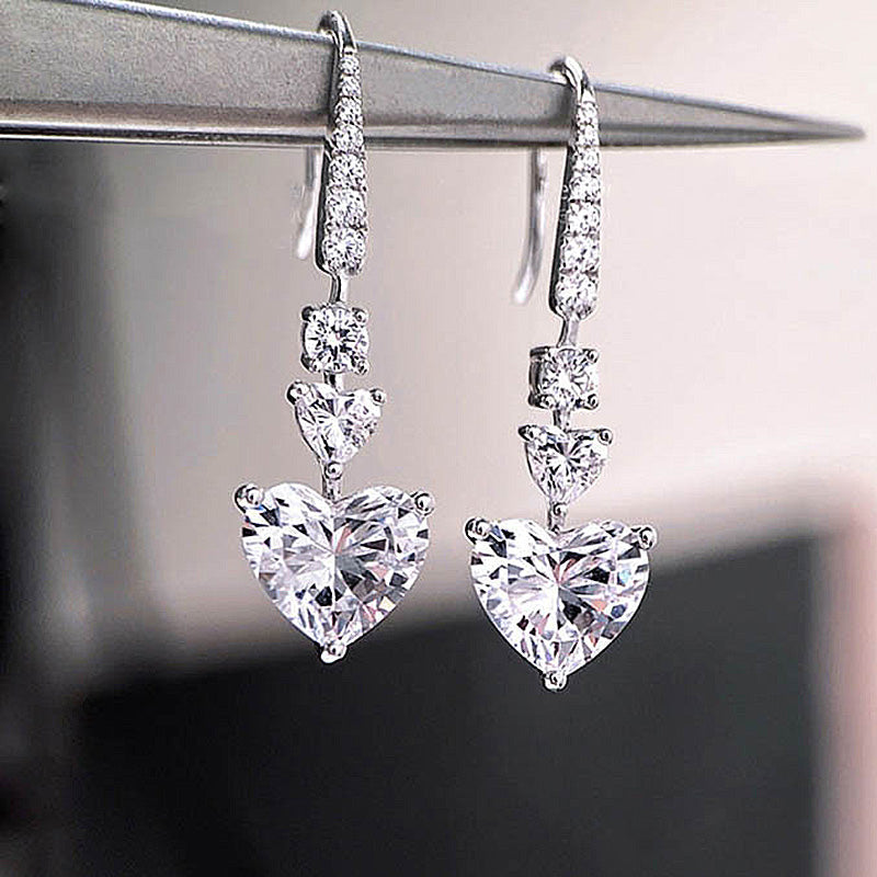Elegant Heart-Cut Diamond Earrings in Silver & Gold
