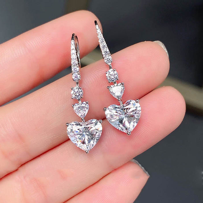 Elegant Heart-Cut Diamond Earrings in Silver & Gold