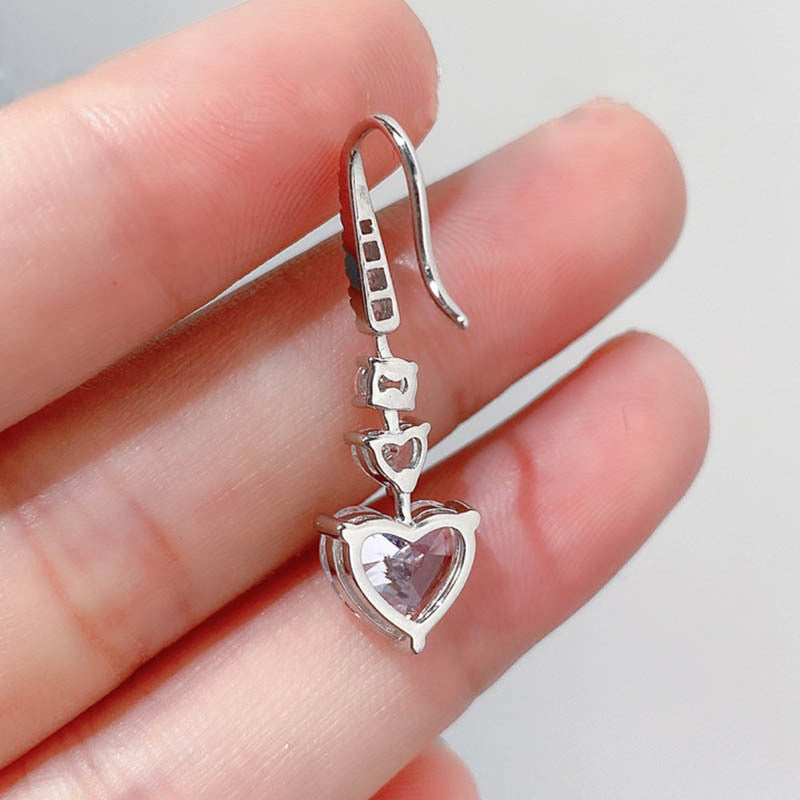 Elegant Heart-Cut Diamond Earrings in Silver & Gold