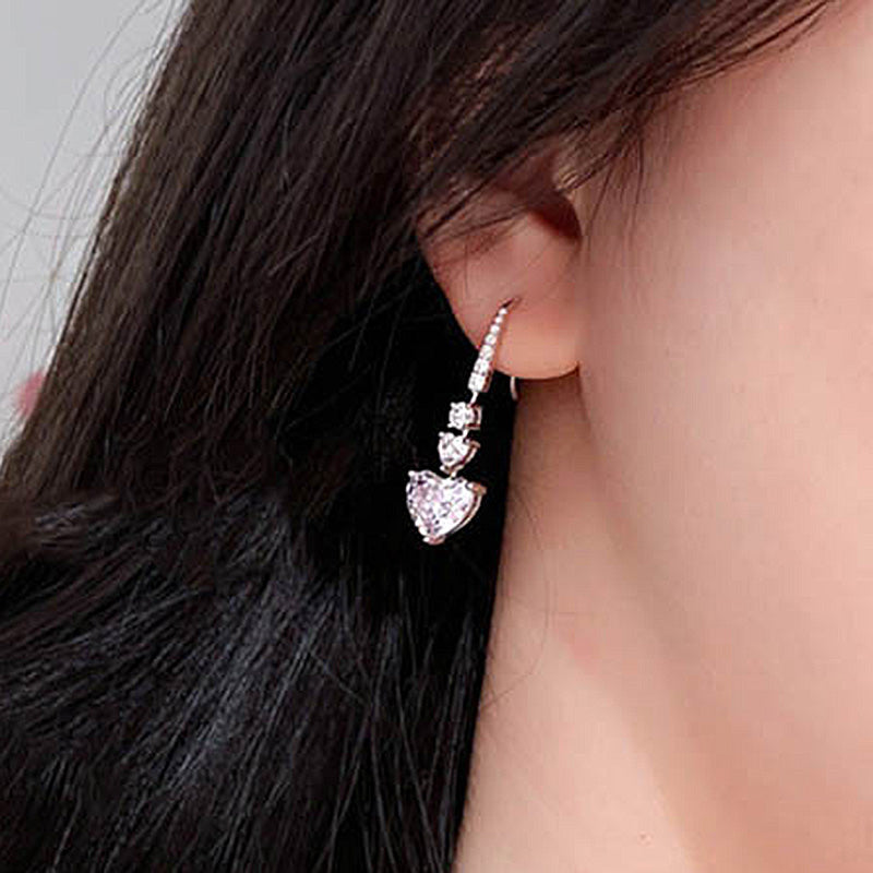 Elegant Heart-Cut Diamond Earrings in Silver & Gold
