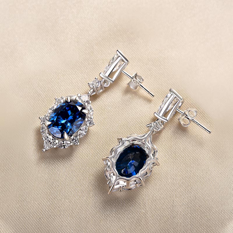 Luxury 925 Silver Blue Sapphire & Diamond Earrings