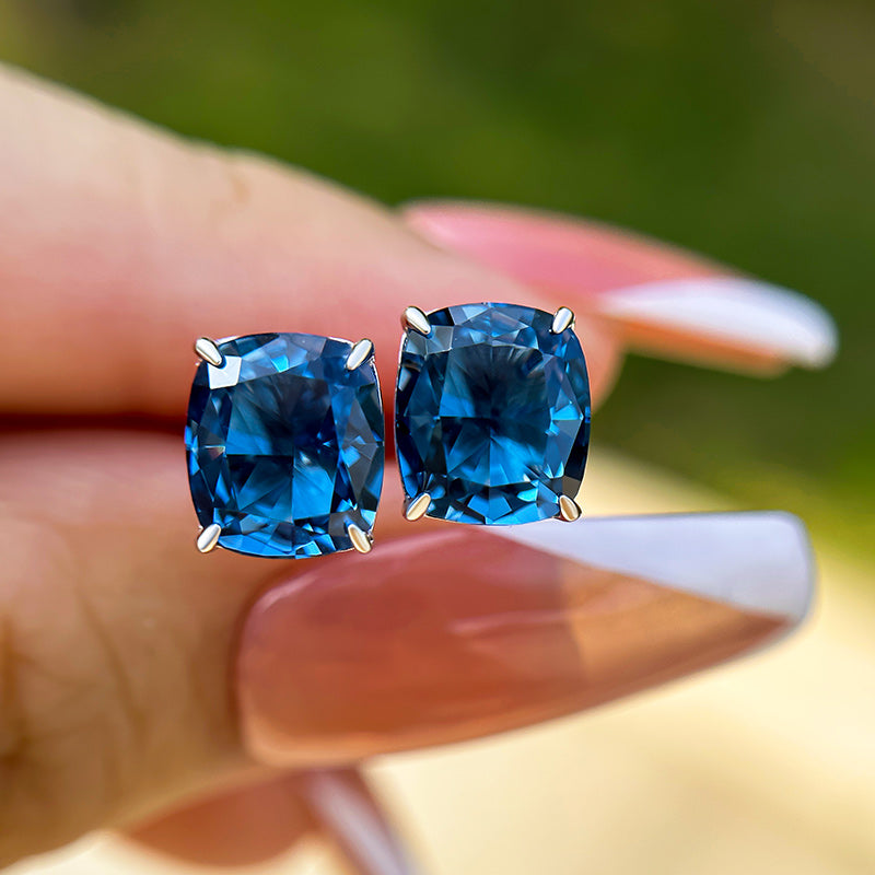 Cushion Cut Montana Blue Sapphire Earrings in Sterling Silver