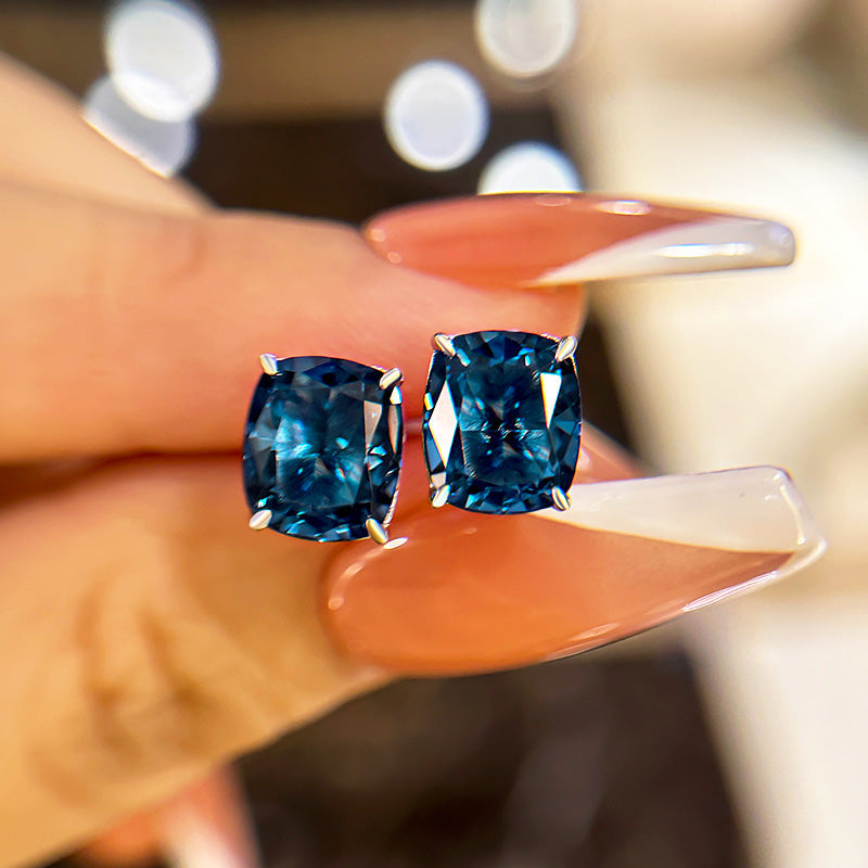 Cushion Cut Montana Blue Sapphire Earrings in Sterling Silver