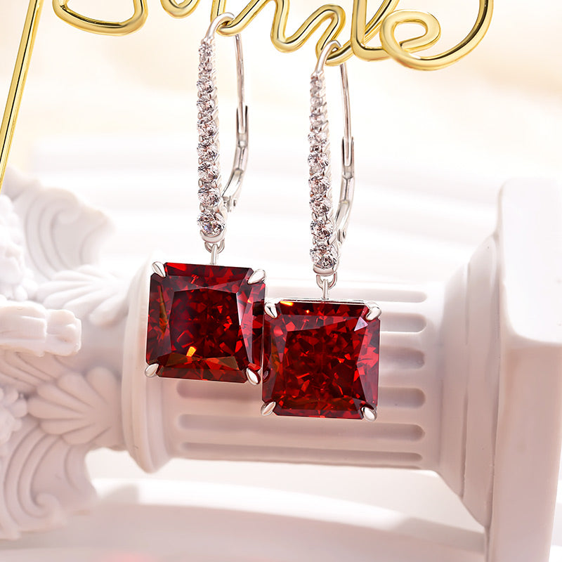 Luxury Ruby & Simulated Diamond Earrings