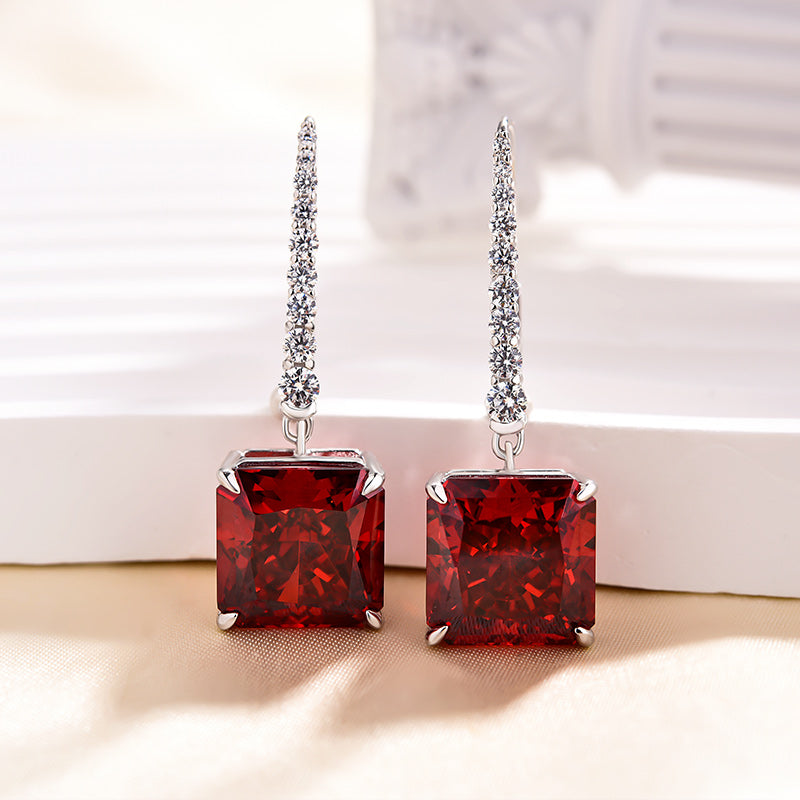 Luxury Ruby & Simulated Diamond Earrings