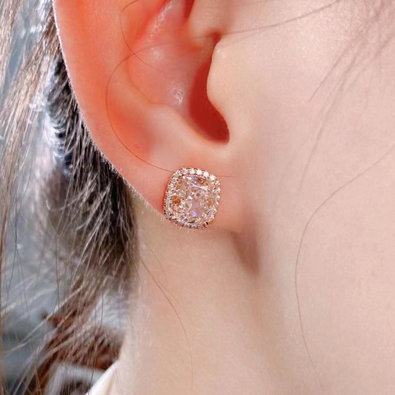 Rose Gold Plated Pink Sapphire & Diamond Earrings