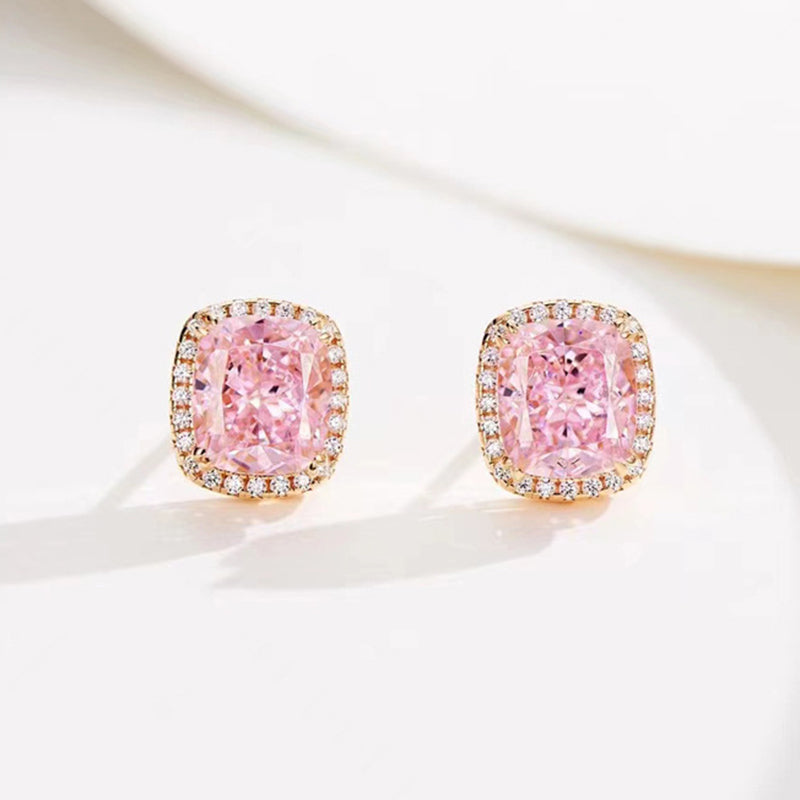 Rose Gold Plated Pink Sapphire & Diamond Earrings