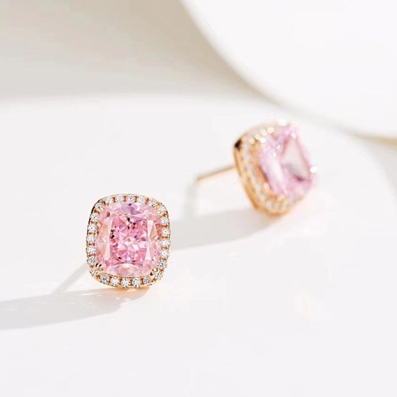 Rose Gold Plated Pink Sapphire & Diamond Earrings