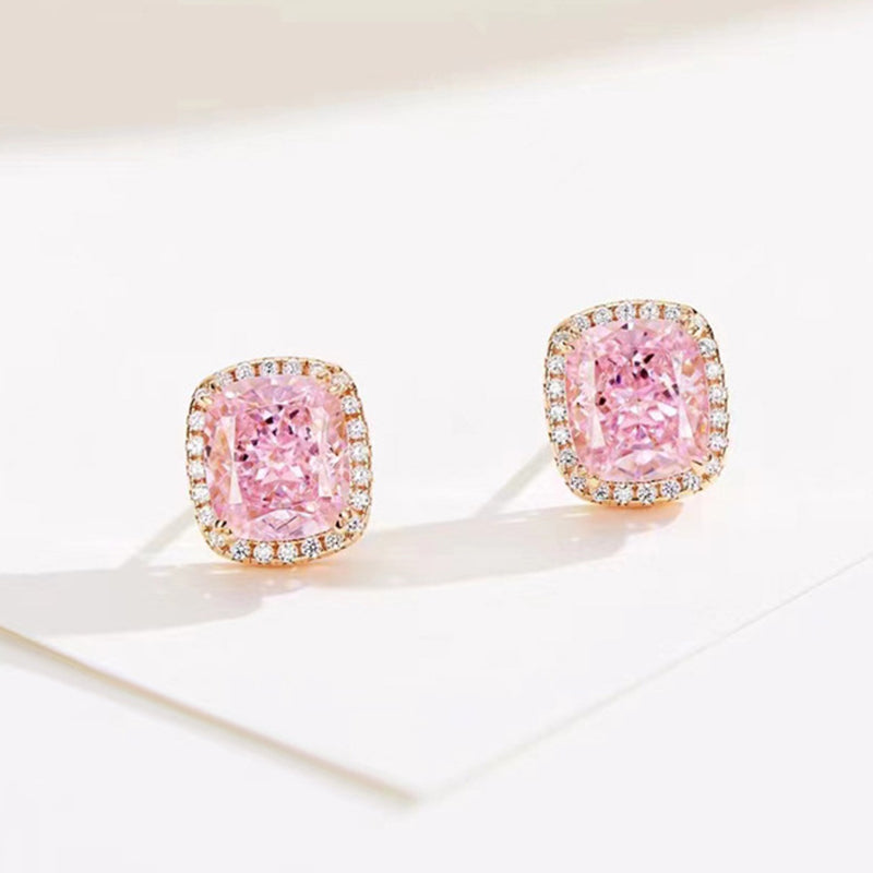 Rose Gold Plated Pink Sapphire & Diamond Earrings