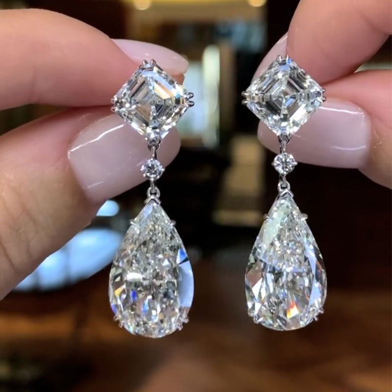 Luxurious Pear & Asscher-Cut Simulated Diamond Earrings