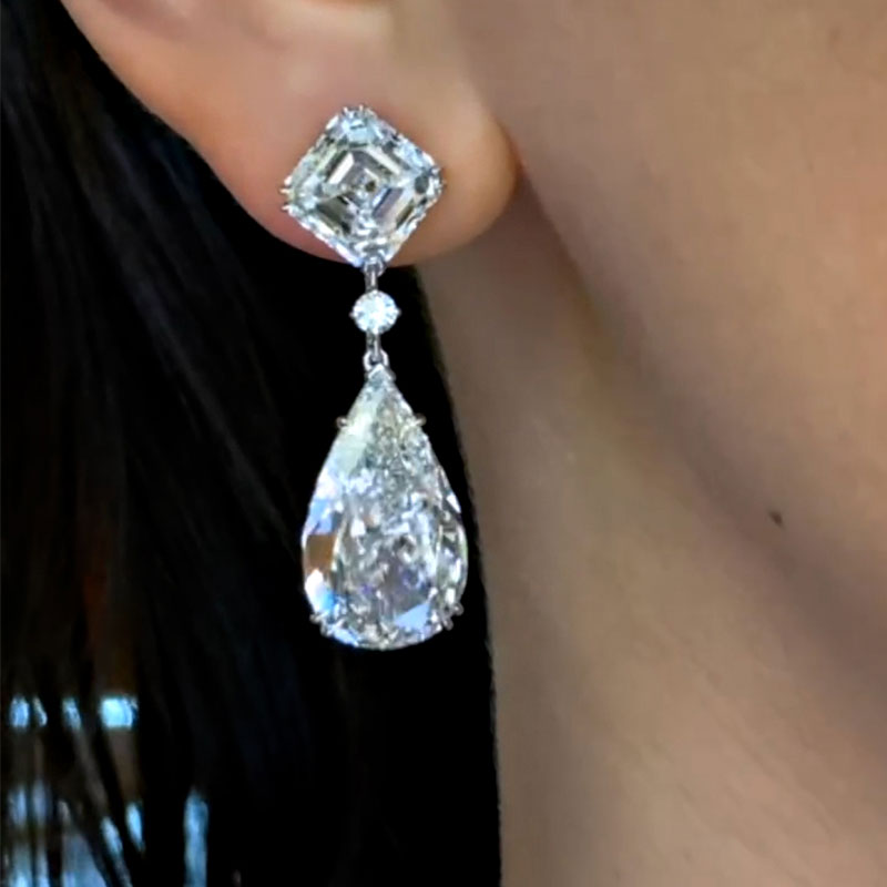 Luxurious Pear & Asscher-Cut Simulated Diamond Earrings
