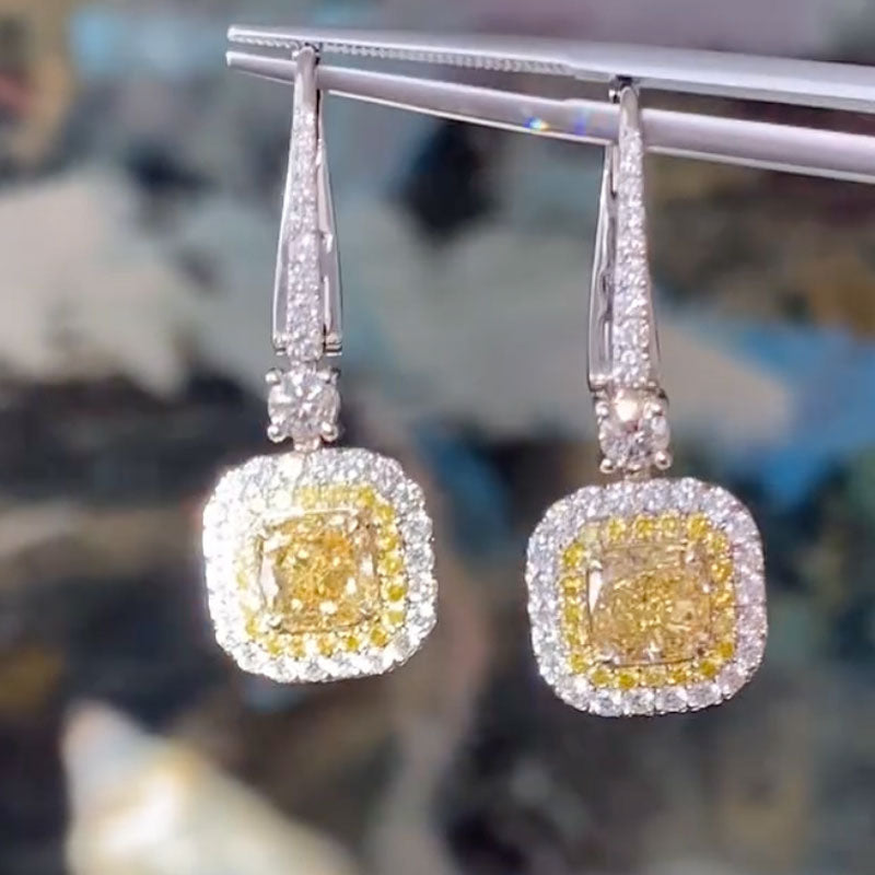Elegant Cushion-Cut Yellow Simulated Diamond Earrings