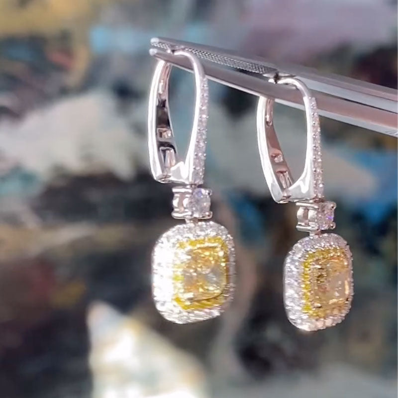 Elegant Cushion-Cut Yellow Simulated Diamond Earrings