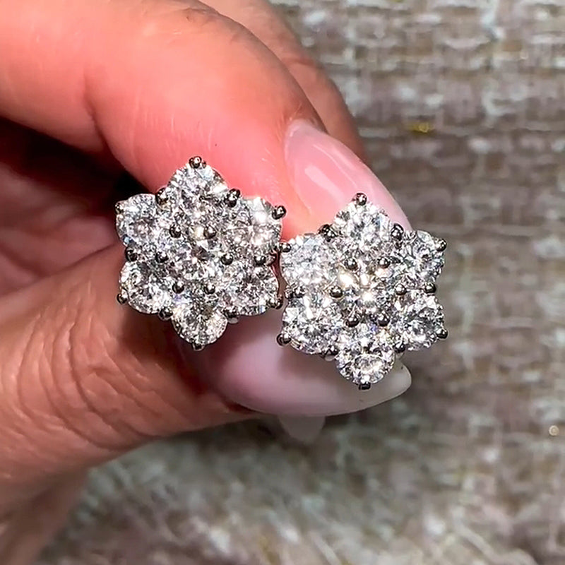 Precious Flower Design Round Cut Earrings