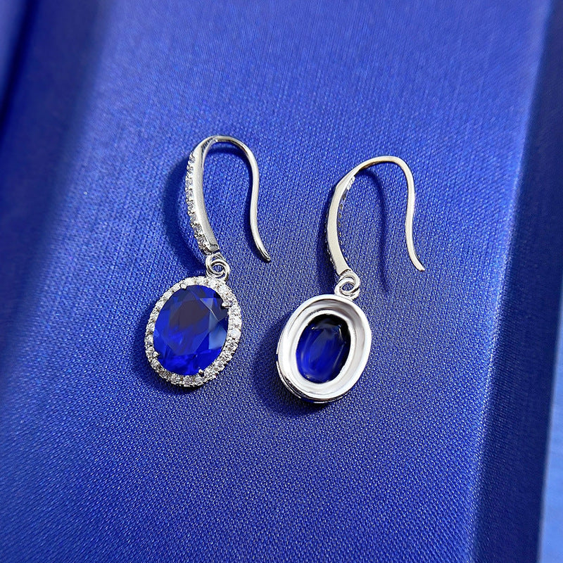 Luxurious Oval Blue Sapphire Simulated Diamond Earrings