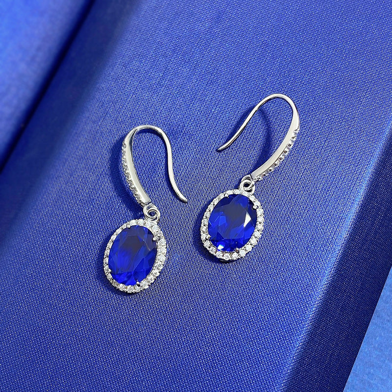 Luxurious Oval Blue Sapphire Simulated Diamond Earrings