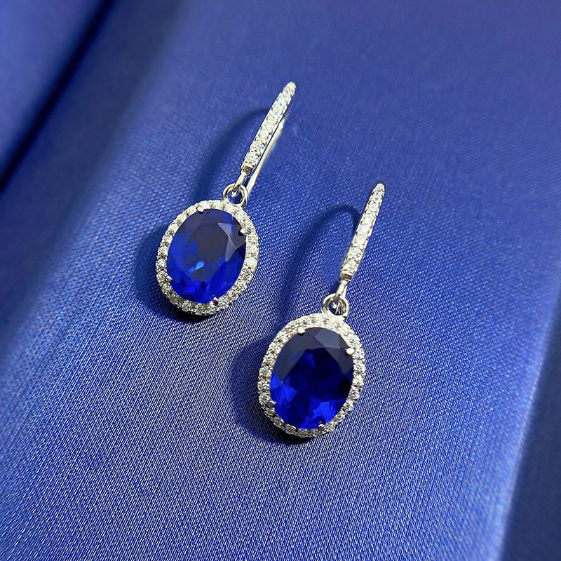 Luxurious Oval Blue Sapphire Simulated Diamond Earrings