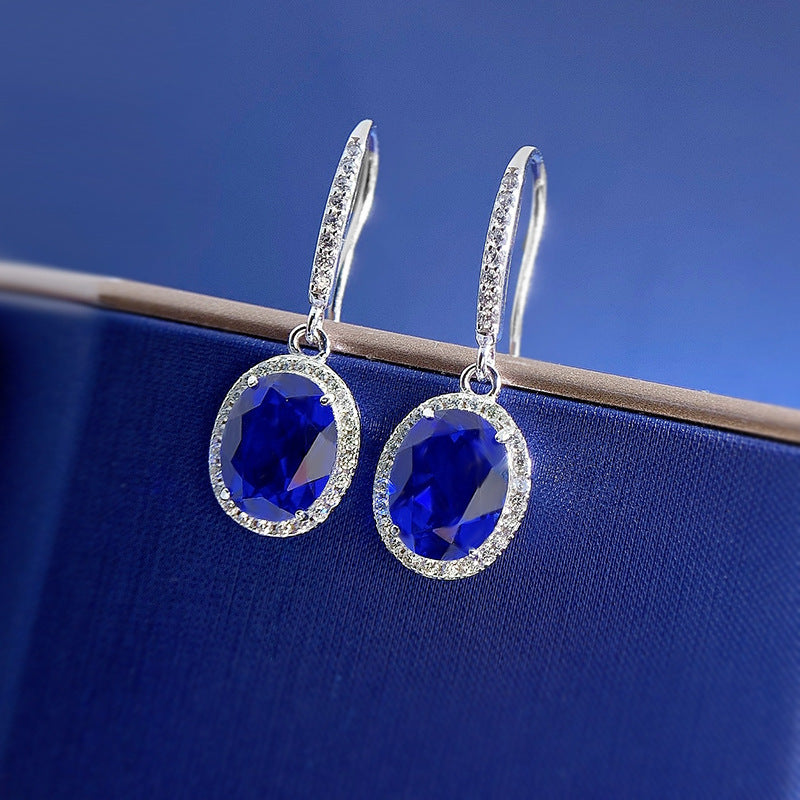 Luxurious Oval Blue Sapphire Simulated Diamond Earrings