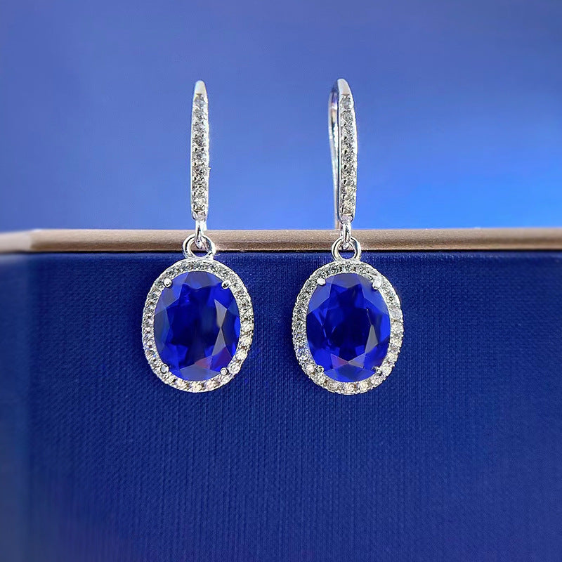 Luxurious Oval Blue Sapphire Simulated Diamond Earrings