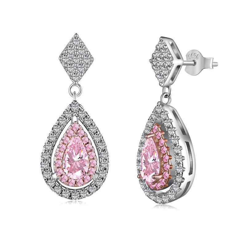 Elegant Pink Pear-Cut Simulated Diamond Earrings