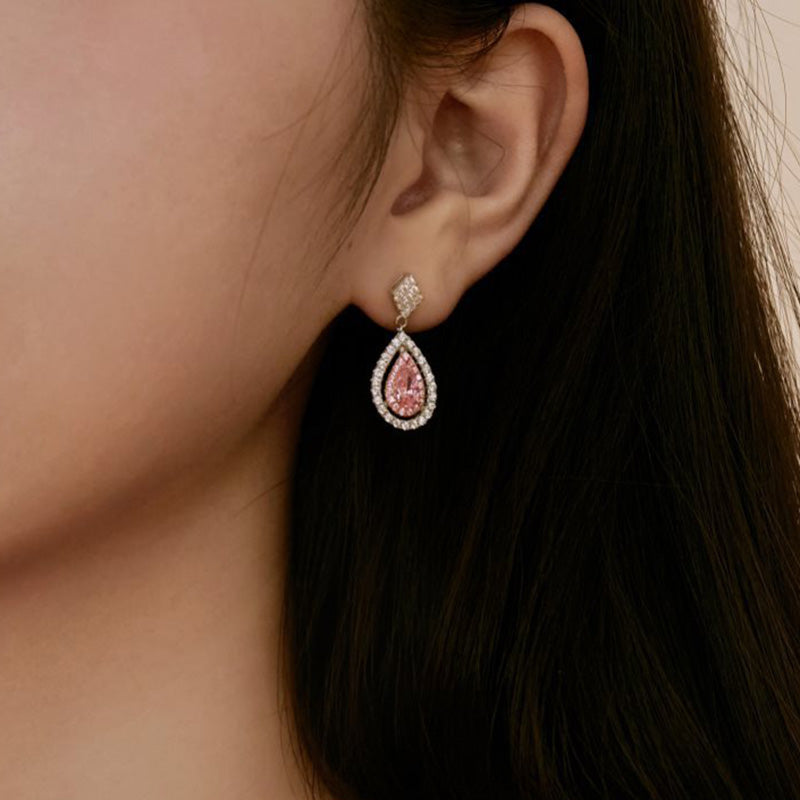 Elegant Pink Pear-Cut Simulated Diamond Earrings