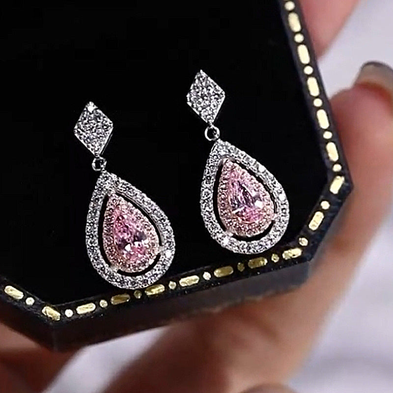 Elegant Pink Pear-Cut Simulated Diamond Earrings