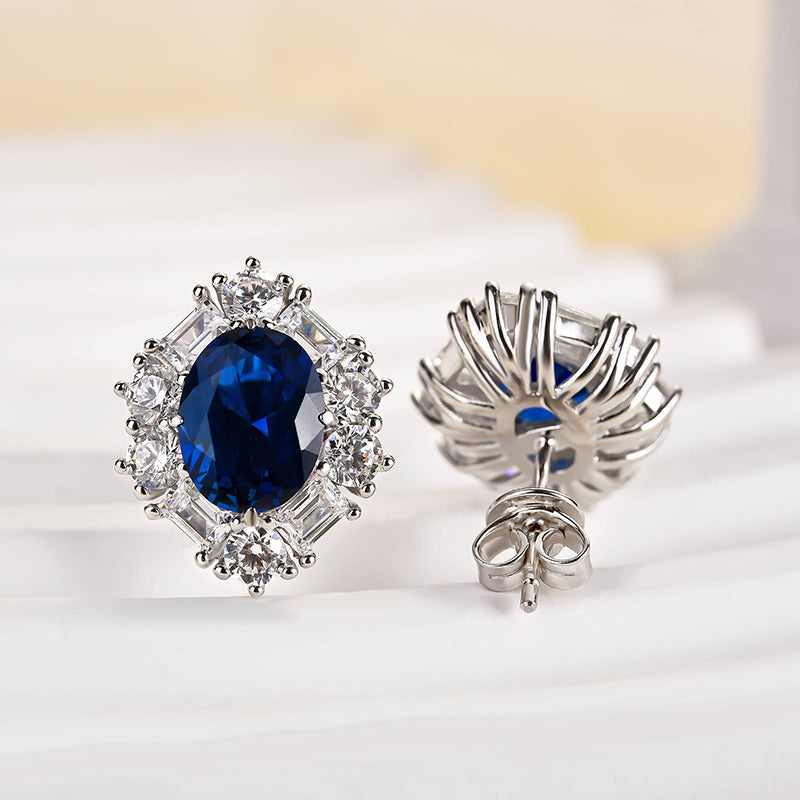 Exquisite Oval Blue Sapphire Simulated Diamond Earrings