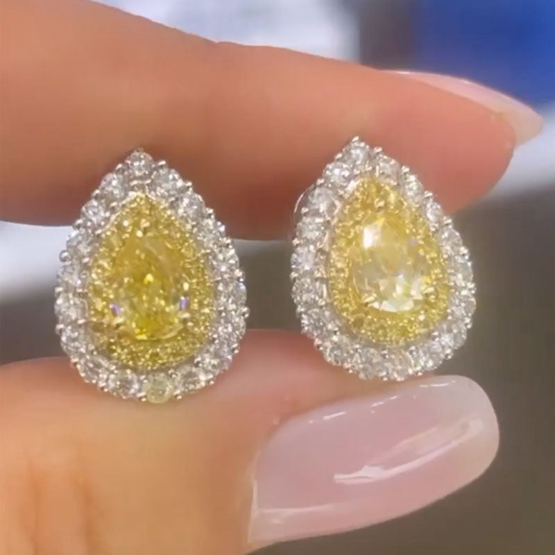 Elegant Pear-Cut Yellow Simulated Diamond Earrings