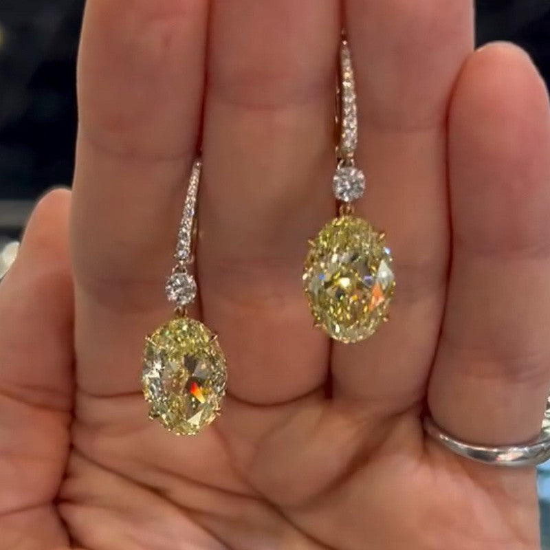 2.5Ct Yellow Oval Diamond Earrings 925 Silver Two-Tone