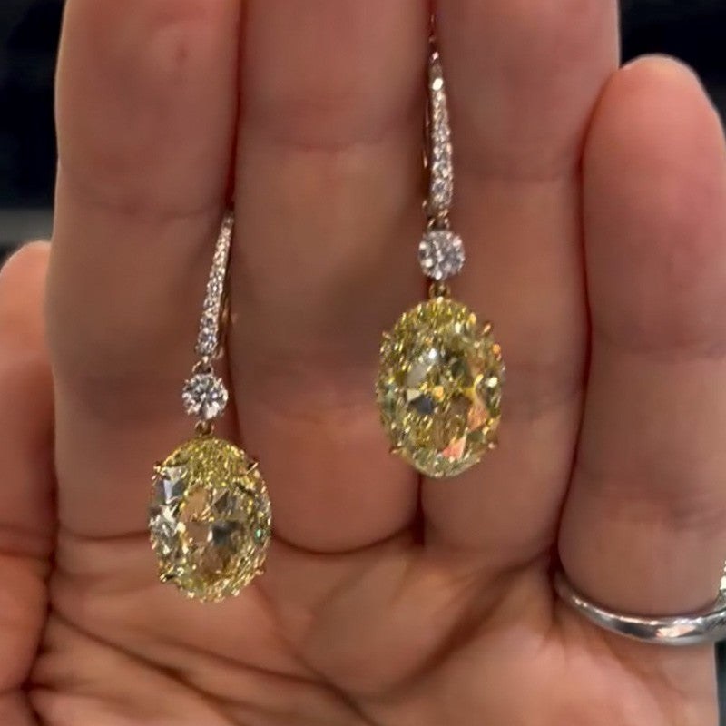 2.5Ct Yellow Oval Diamond Earrings 925 Silver Two-Tone