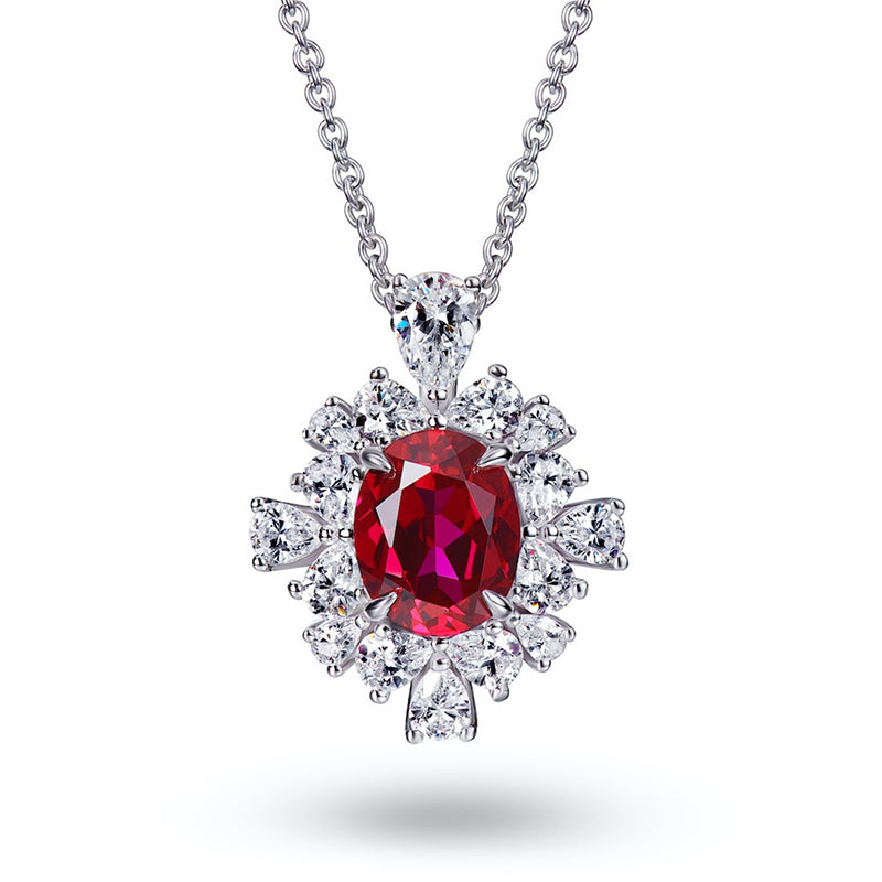 Elegant Oval Ruby Necklace with Dual-Tone Gold Accents