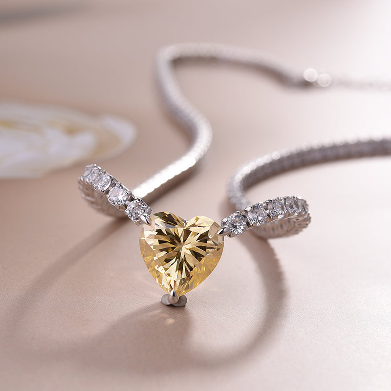 Heart Yellow Sapphire Simulated Diamond Necklace in White Gold