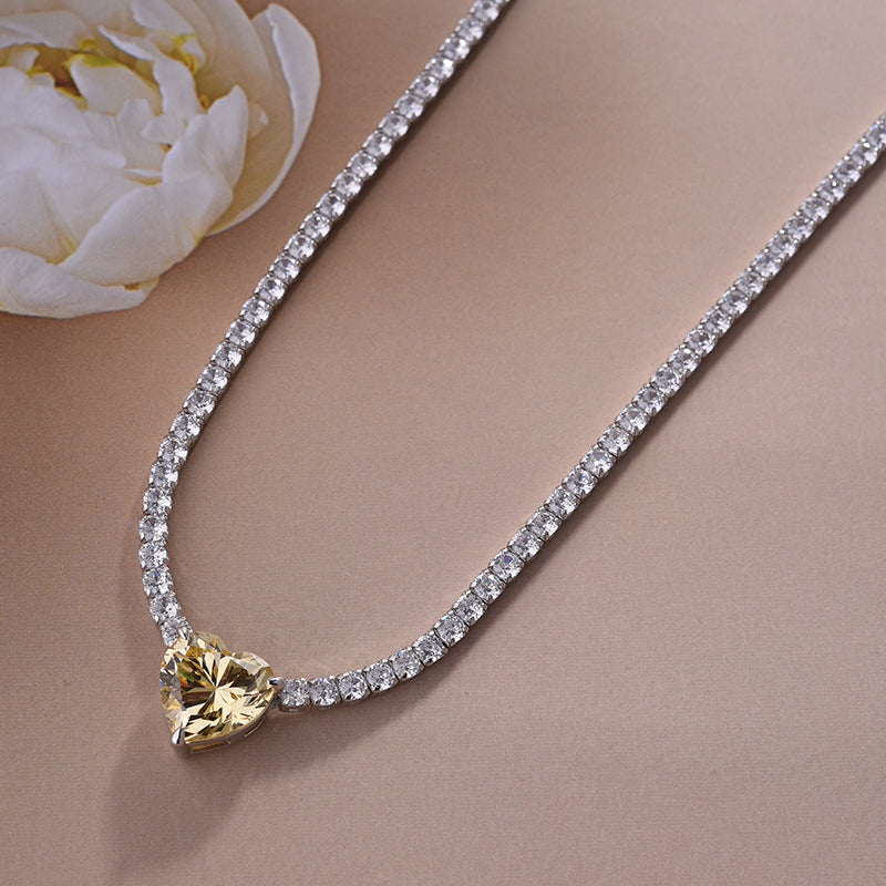 Heart Yellow Sapphire Simulated Diamond Necklace in White Gold