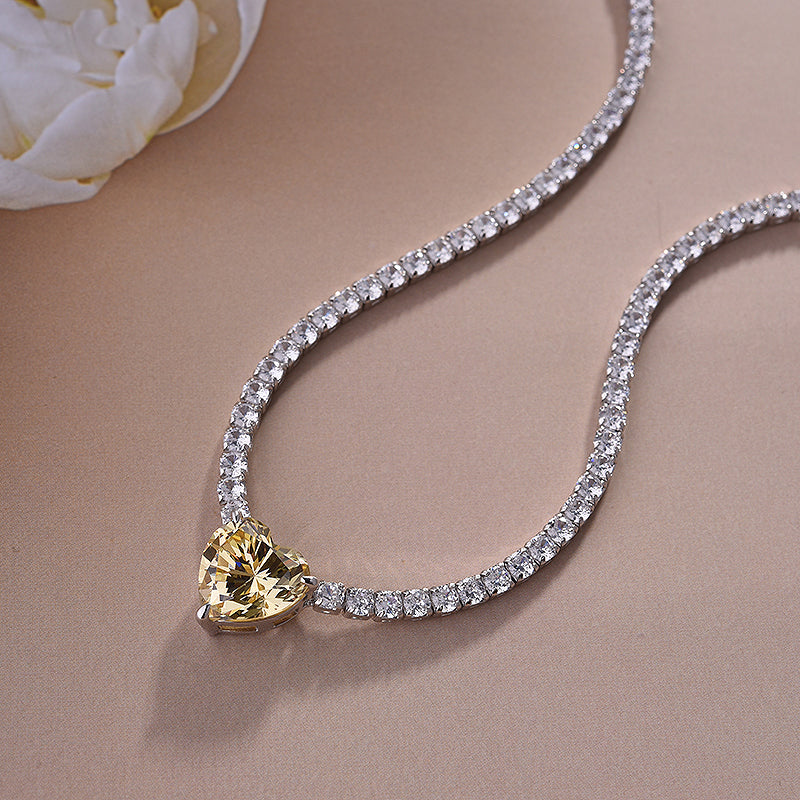 Heart Yellow Sapphire Simulated Diamond Necklace in White Gold