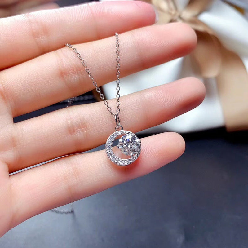 Romantic Heart-Cut Moon Simulated Diamond Necklace in White Gold