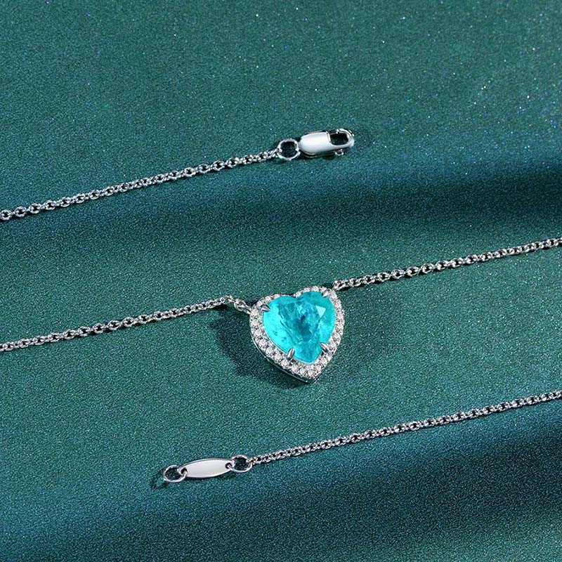 Heart Aquamarine Blue Simulated Diamond Necklace in White Gold