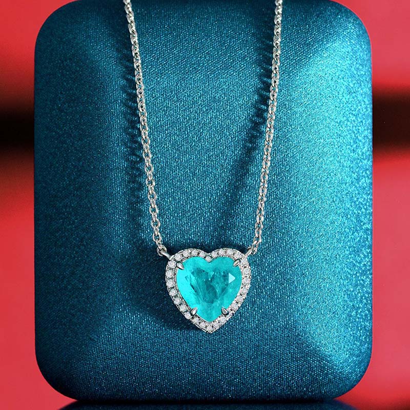 Heart Aquamarine Blue Simulated Diamond Necklace in White Gold