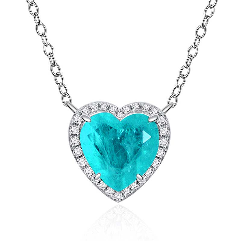 Heart Aquamarine Blue Simulated Diamond Necklace in White Gold