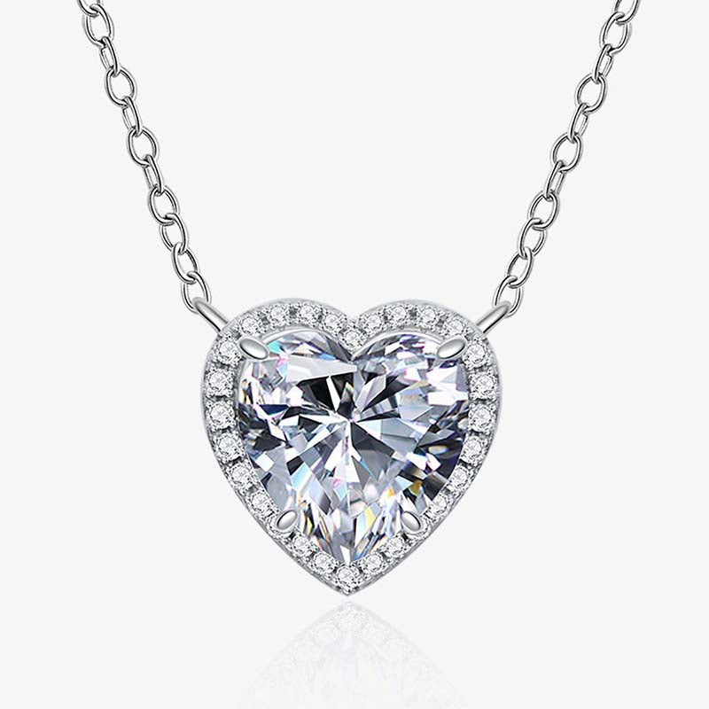 Romantic Heart Cut Simulated Diamond Necklace in White Gold