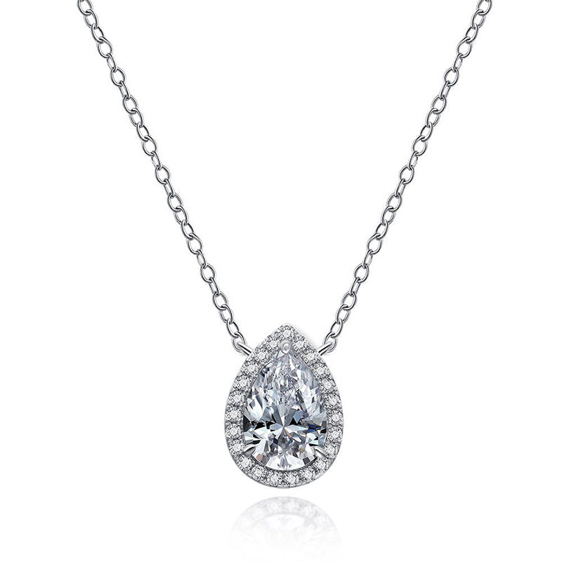 Elegant Pear Cut Simulated Diamond Necklace in White Gold