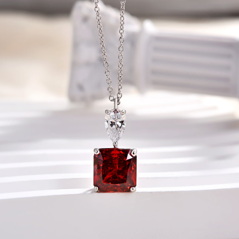 Radiant Cut Ruby Simulated Diamond Necklace in 18K White Gold