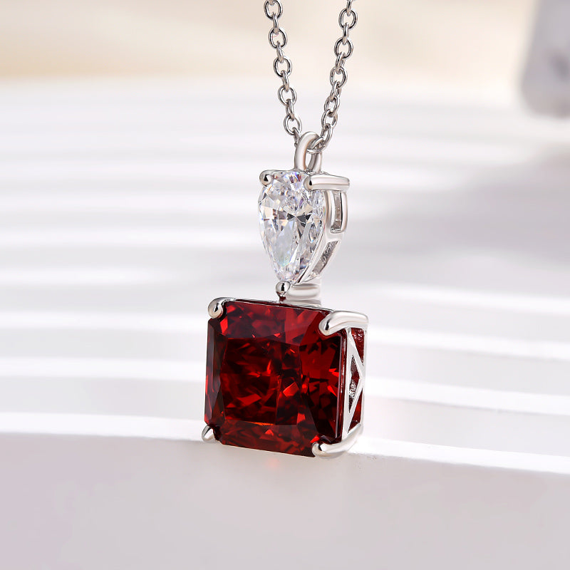Radiant Cut Ruby Simulated Diamond Necklace in 18K White Gold