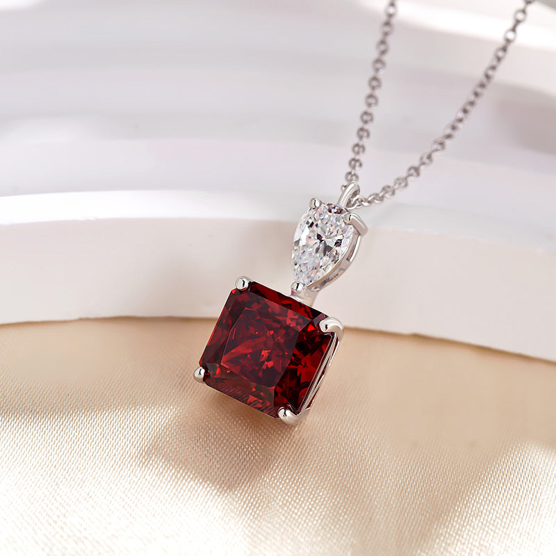 Radiant Cut Ruby Simulated Diamond Necklace in 18K White Gold